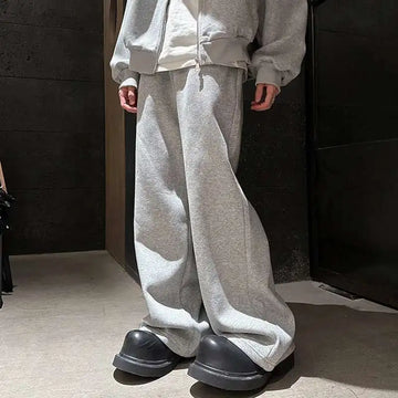 American Style Men's Sweatpants Elastic Waist Solid Color Bottom Straight Wide Leg Loose Sports Trousers New Simple